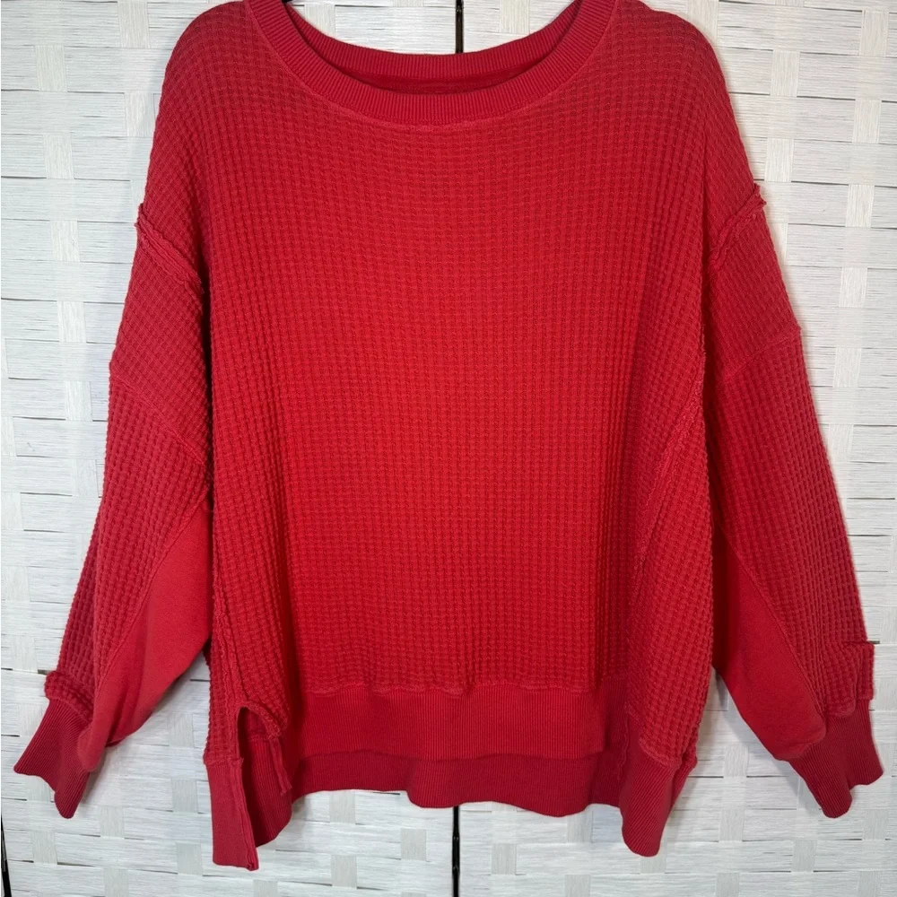 American Eagle Outfitters Women's Oversized Big Hug Waffle Crew Neck Sweatshirt - Picture 4 of 12